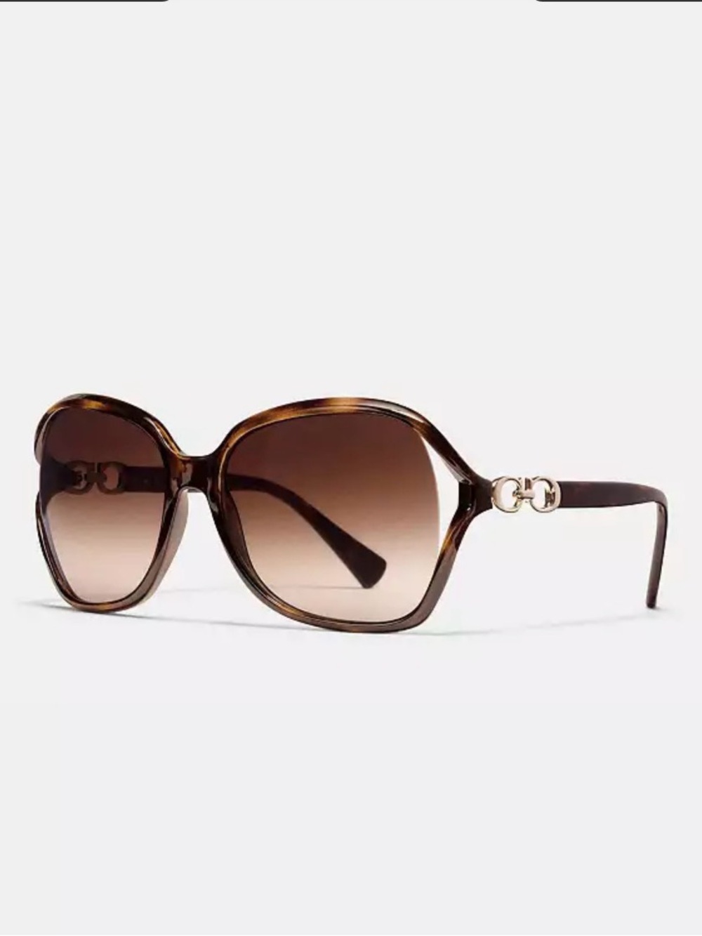 Coach Kissing C Women's Brown Gradient Oversized Sunglasses Gold Accent Nice